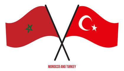 Morocco and Turkey Flags Crossed And Waving Flat Style. Official Proportion. Correct Colors.