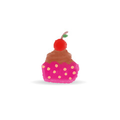 isolated cartoon cupcake vector illustration. cute cup cake with cherry topping clip art for greeting card, anniversary, web banners, social and print media