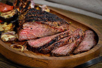 Roast beef in spices baked in the oven