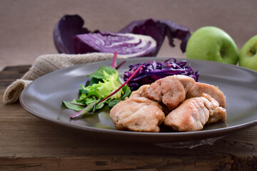 fried thymus gland with braised red cabbage