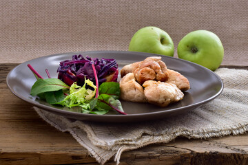 fried thymus gland with braised red cabbage