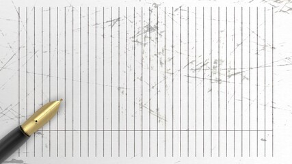 top view of a open paper with pen on a gray background
