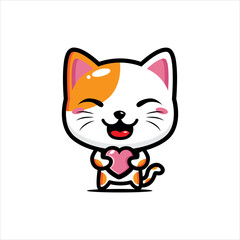 cute lucky cat character design hugging a heart