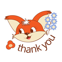 A squirrel in the cartoon style on a white isolated background. A thank you sticker. Vector illustration