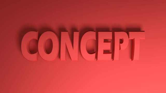 The write CONCEPT in red letters, passing on a red background from right to left side of the screen - 3D rendering video clip animation
