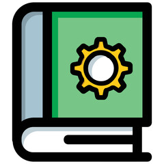 A book with a gear sign, flat vector icon, representation of manual