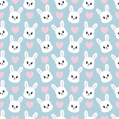 Seamless pattern with cute cartoon bunny . Vector illustration.	