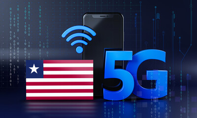 Liberia Ready for 5G Connection Concept. 3D Rendering Smartphone Technology Background