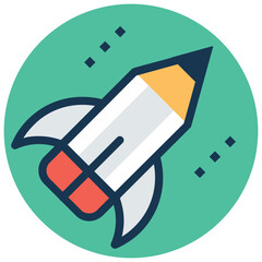 Creative start concept, pencil rocket flat icon 