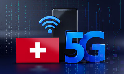 Switzerland Ready for 5G Connection Concept. 3D Rendering Smartphone Technology Background