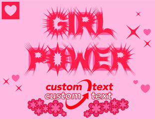 CUSTOM CREATIVE TEXT, customizable power text with spikes and edge, cute pink and powerful typography, feminist branding