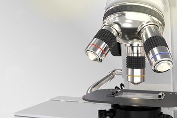 medical analyzing concept, laboratory electronic scientific microscope on gradient background - object 3D illustration