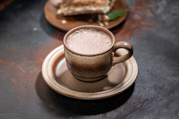 Hot chocolate and dessert tiramisu