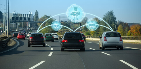 Vehicle to vehicle communication. Data exchange between cars.	

