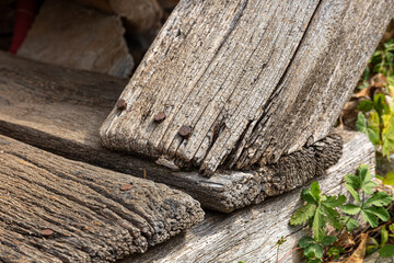 Detail from old wooden and stone house in a village