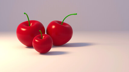 red cherry fruit group isolated on white 3D rendering