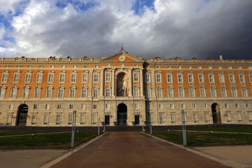 Fototapeta premium Caserta, Italy - January 1, 2021: Piazza Carlo di Borbone and the deserted Reggia on the first day of the new year