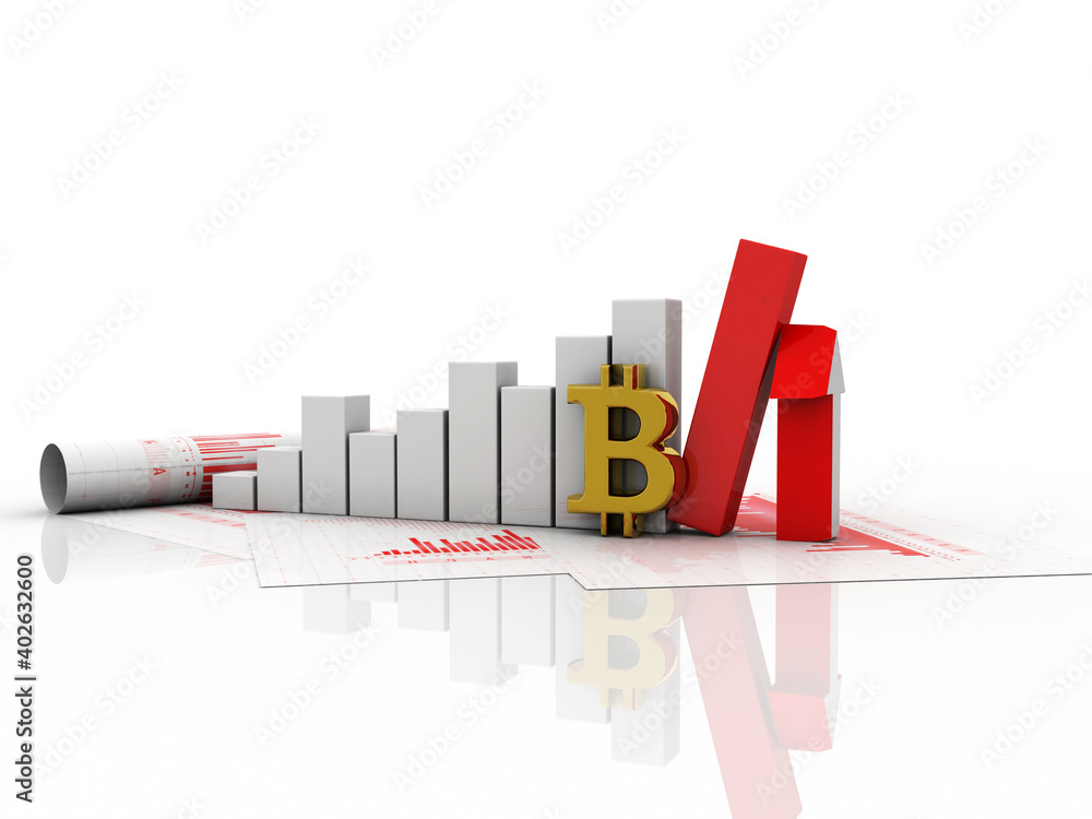 Poster 3d rendering bitcoin sign with graph