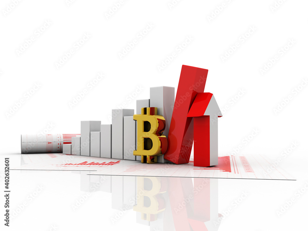 Poster 3d rendering bitcoin sign with graph