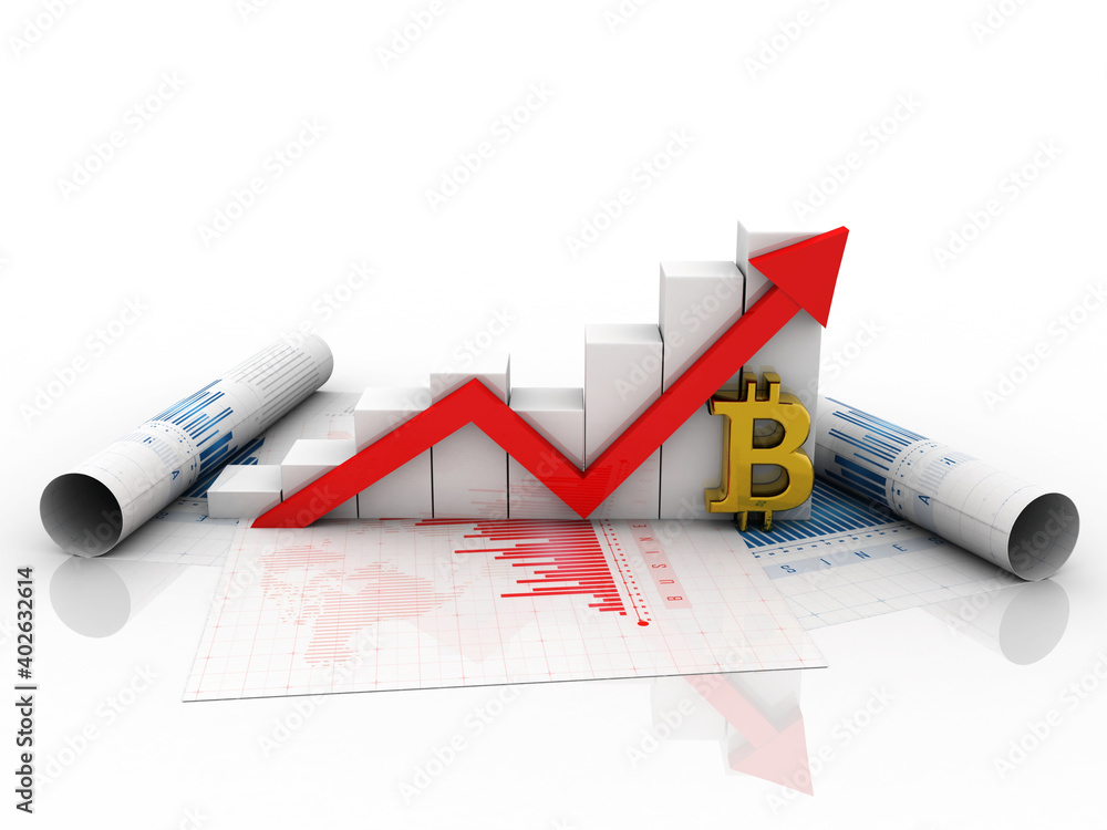Poster 3d rendering bitcoin sign with graph