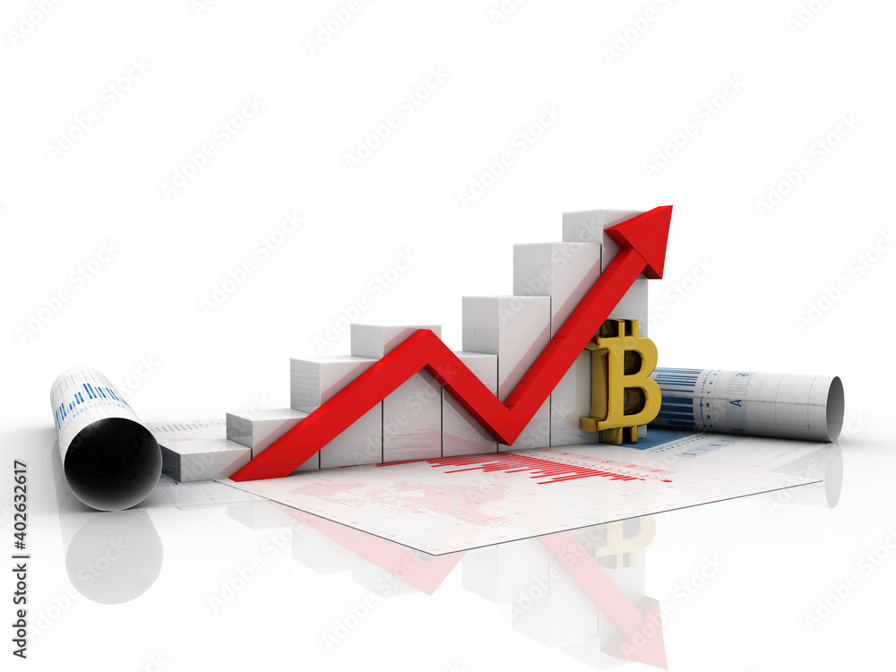 Poster 3d rendering bitcoin sign with graph