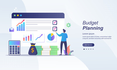 Budget planning concept, financial analyst at checklist on paper, new plan financial graph data, financial report balance sheet statement, can use for web landing page, ui, mobile app, other template
