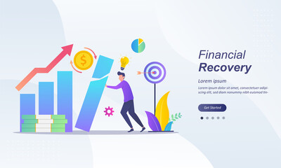 Economy recovery after coronavirus crisis, stock market was stopped by covid-19, financial growth up uitable for web landing page, ui, mobile app, banner template. Vector Illustration 