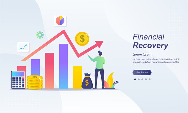 Economy recovery after coronavirus crisis, stock market was stopped by covid-19, financial growth up uitable for web landing page, ui, mobile app, banner template. Vector Illustration 