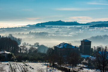 Fototapeta na wymiar castles in the snow and fog two