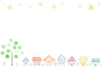 優しい水彩の手描き街並み風景4