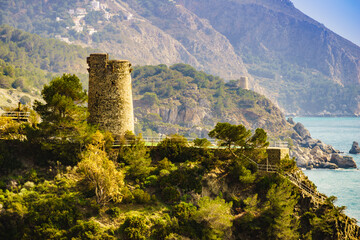 Spanish coast with Pine Tower, Andalusia.
