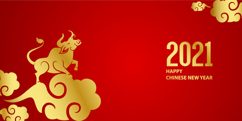 Fototapeta na wymiar happy chinese new year 2021 with ox and cloud