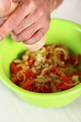 Adding ground peper into filling pie. Making Chicken and Egg Galette Series.