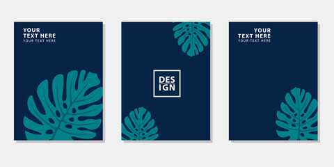 Set of simple poster background templates with monstera leaf.