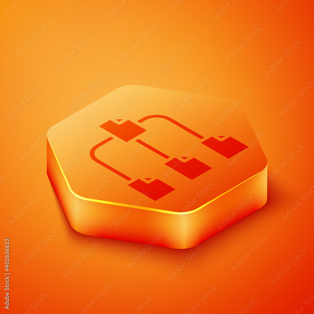 Aufkleber isometric folder tree icon isolated on orange background. computer network file folder organization 