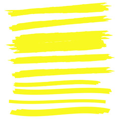 Obraz premium Yellow vector highlighter elements set. Yellow marker text selection