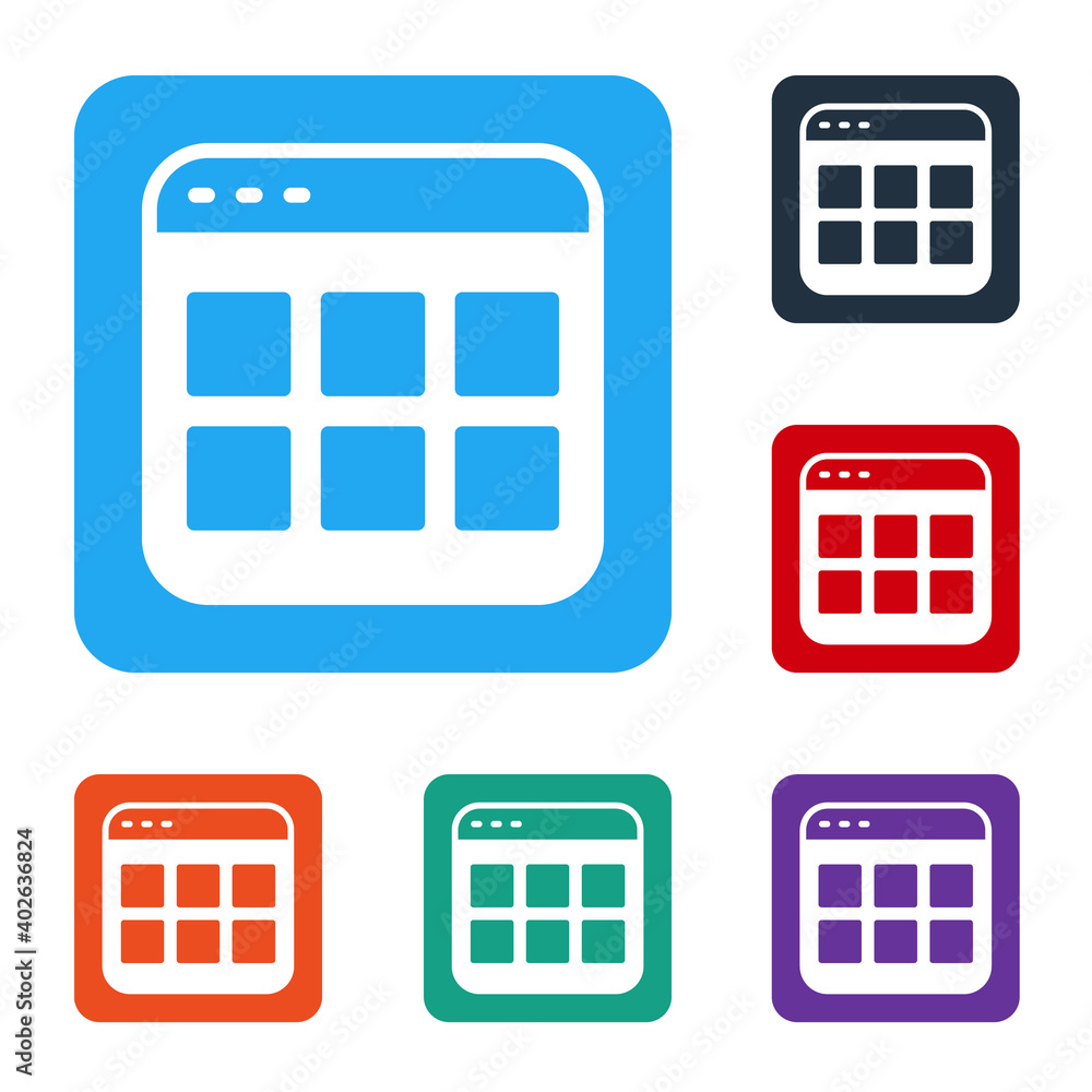 Poster white browser files icon isolated on white background. set icons in color square buttons. vector.