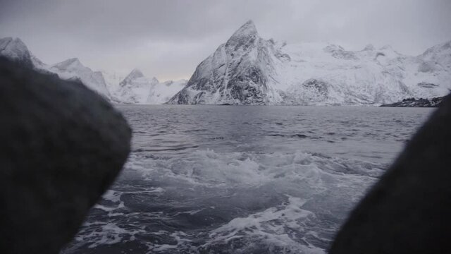 Wild waves crushing in Norway beach