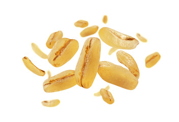 Bulgur grains levitate on a white background