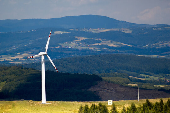 Wind Turbine in Beskid Mountains. Rytro, Poland.