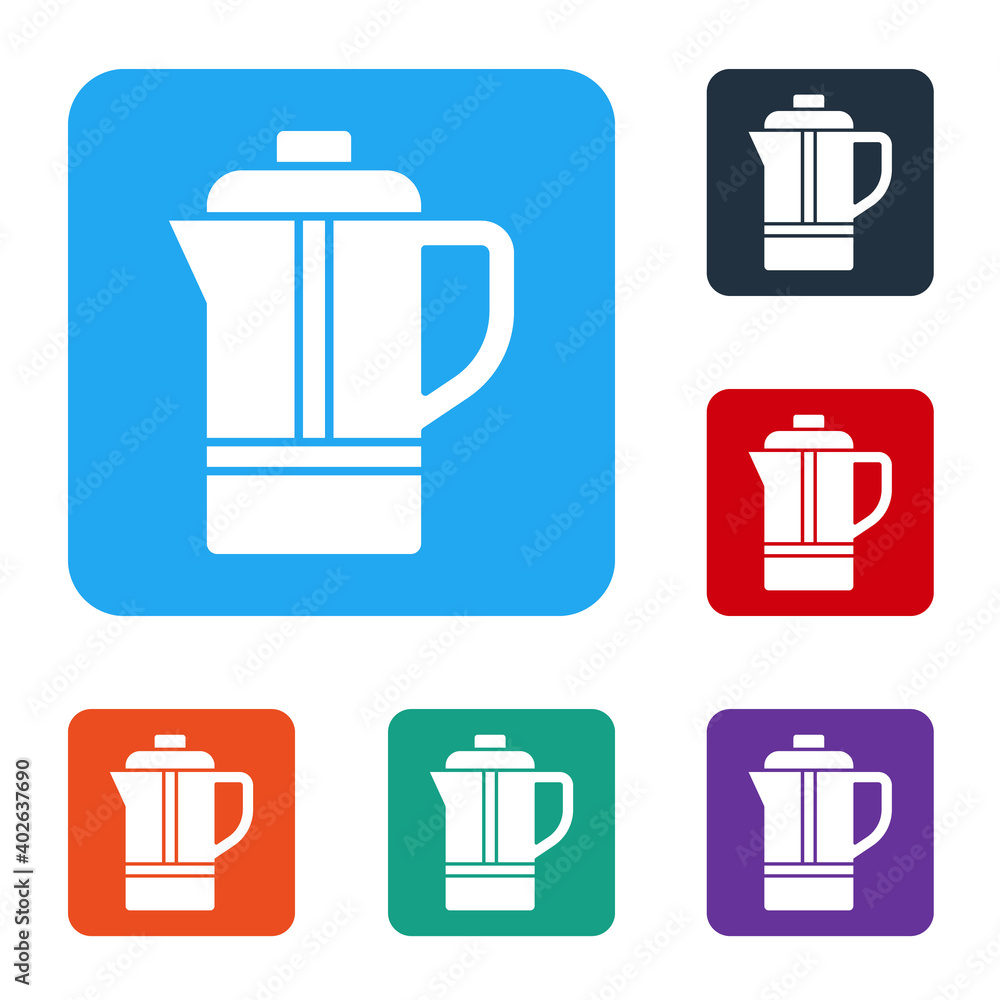 Poster white teapot icon isolated on white background. set icons in color square buttons. vector.