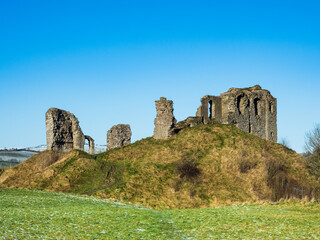 Fototapeta na wymiar Ruins of Medieval 11th century Clun Castle in England, UK, built by William the Conqueror 
