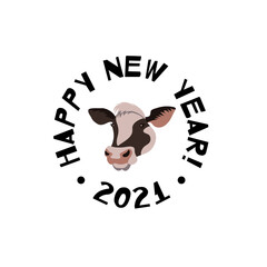 Cartoon style cow. Use it for New Year poster, package or logo design. Vector illustration.
