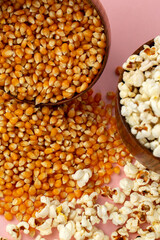 Popcorn and corn seeds in studio