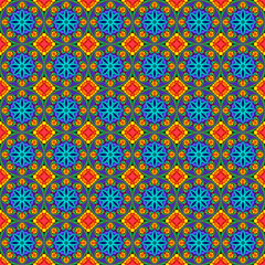 creative fractal abstract geometric seamless pattern consisting of a circular fractal ornament and a flower in the center