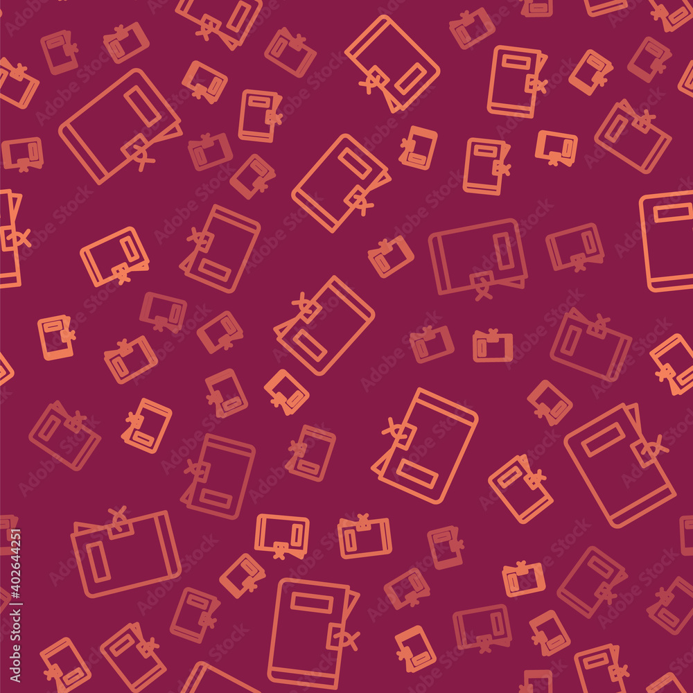 Poster brown line police station folder icon isolated seamless pattern on red background. vector.