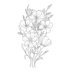 Bouquet of flowers coloring book page for adults, hand drawn floral ornament in black and white. Vector illustration. Zendoodle pattern.