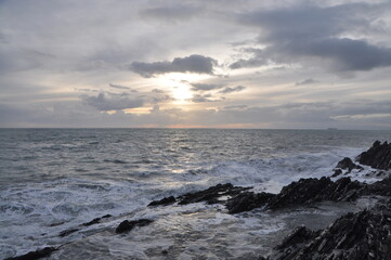 sea storm in Nervi in winter, Genova, Liguria, Italy