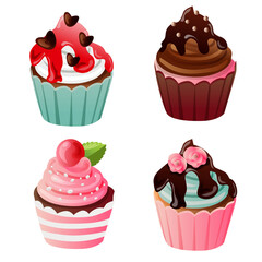 valentine delicious sweet cupcake set icon