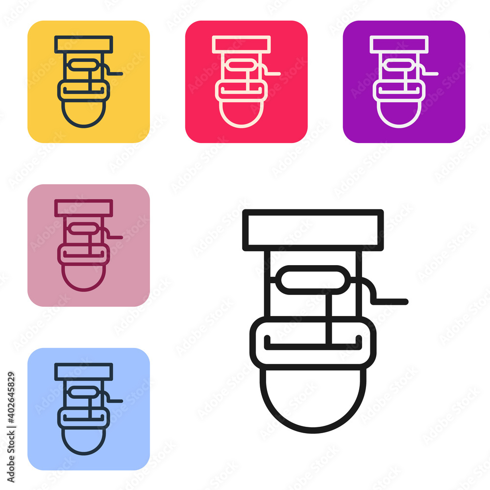 Poster black line well with a bucket and drinking water icon isolated on white background. set icons in col